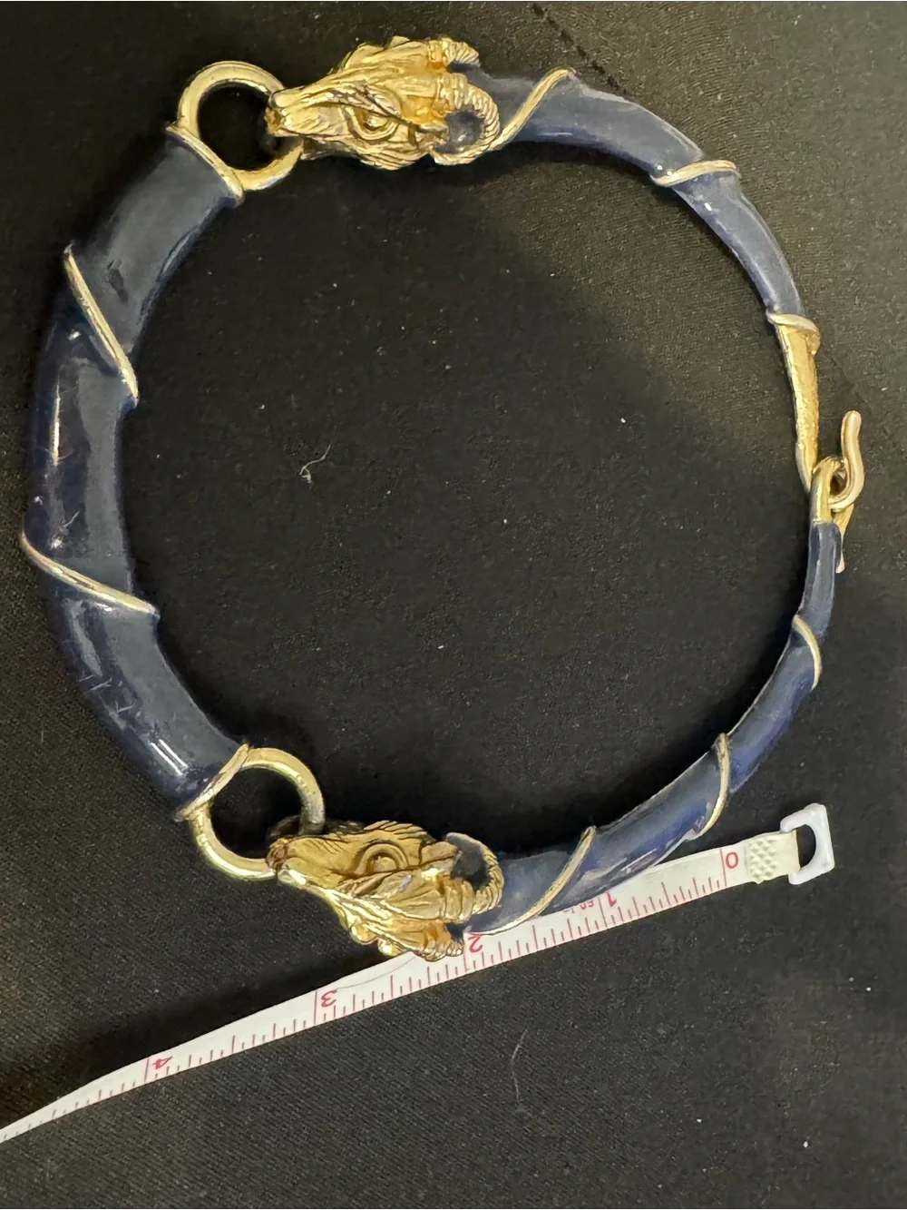 Donald Stannard Ram Head Statement Necklace – Navy Enamel & Gold-Tone